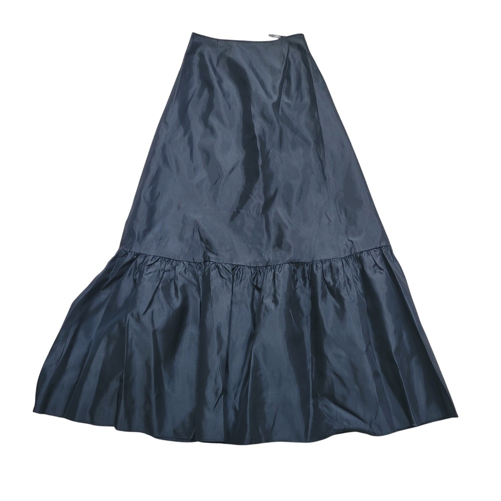 New Scott Jessica McClintock Black Taffeta‎ Ruffle Maxi Skirt Satin Vtg 6